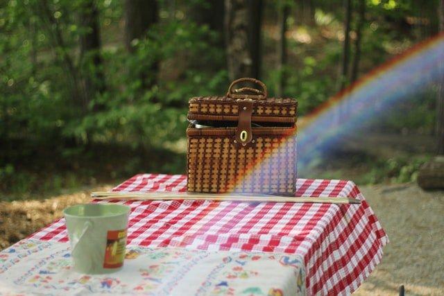 Picnic-hamper-on-gingham-cloth